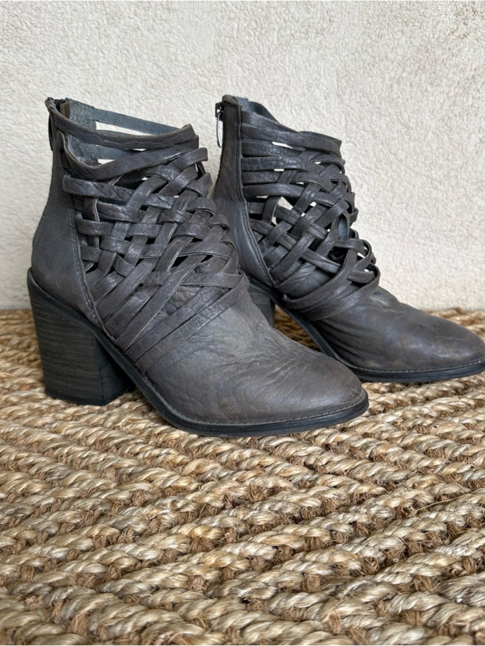 Free People Carrera Woven Leather Grey  Anke Boots